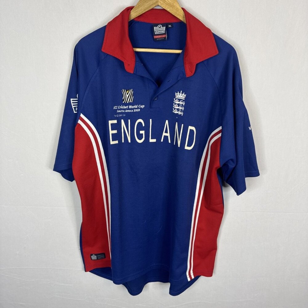 England Cricket Polo Shirt ICC World Cup 2003 Admiral Blue Red XL Vintage